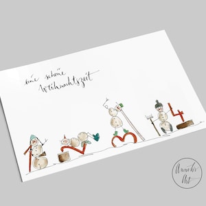 Weihnachtskarte | Eine schöne Weihnachtszeit | vier lustige Schneemänner | Adventskarte