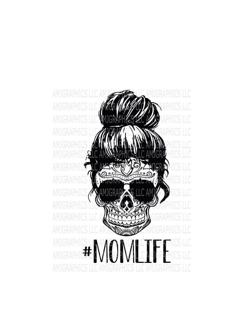 Download Mom Life Sugar Skull Skull Skeleton Messy Bun SVG PNG | Etsy
