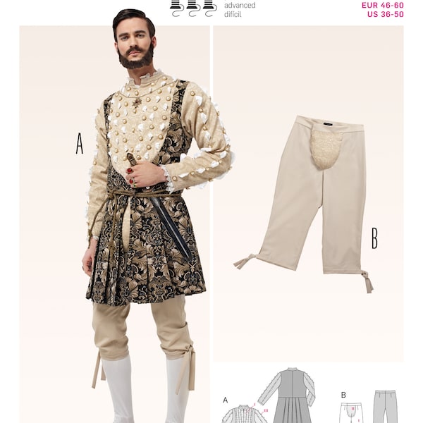 Burda 6888 OOP English Tudor Patrón de costura de traje de jacquard y pantalones para hombre (todos los tamaños US 36-50 / Eur 46-60) Nuevo/Sin cortar