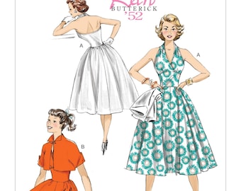 Butterick B6682 Retro 1952 Halter Dress with Shrug Sewing Pattern (Two Sizes: A5 6-14 / E5 14-22)