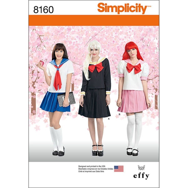 Simplicity S8160 Misses Anime/Manga/Cosplay Japanese Schoolgirl High School Fleet & Sailor Moon (Two Sizes: D5) 4-12 / R5) 14-22) New/Uncut