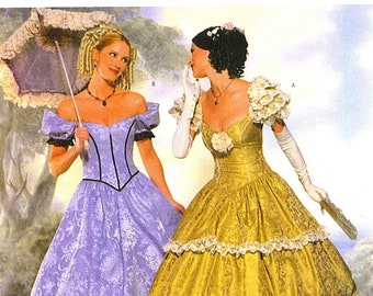 Butterick 6195 OOP vroeg-Victoriaanse hoepeljurk kostuum (3 maten: 6-8-10/12-14-16/18-20-22) nieuw/onbesneden