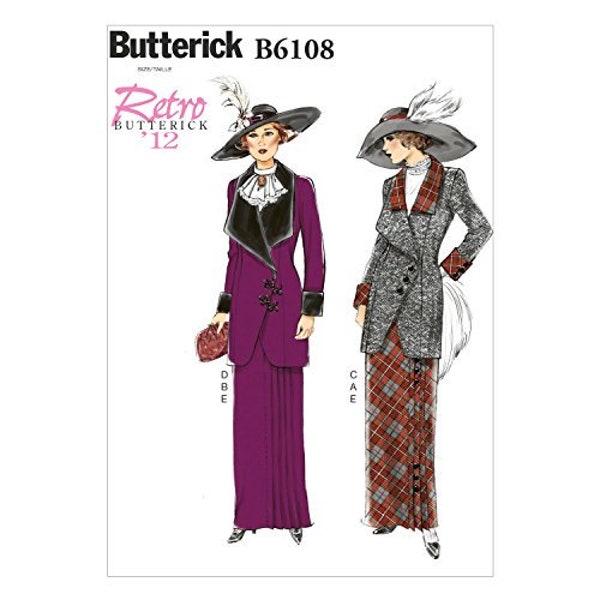 Butterick B6108 Retro 1912 Titanic Jacket & Skirt Costume Sewing Pattern (Two Sizes: A5 6-14 / E5 14-22) New/Uncut