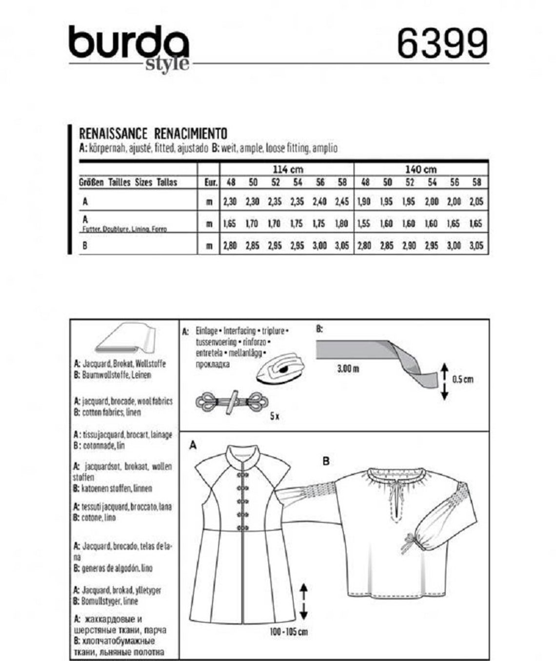 Burda 6399 Men's Renaissance/game of Thrones Costume Sewing Pattern ...