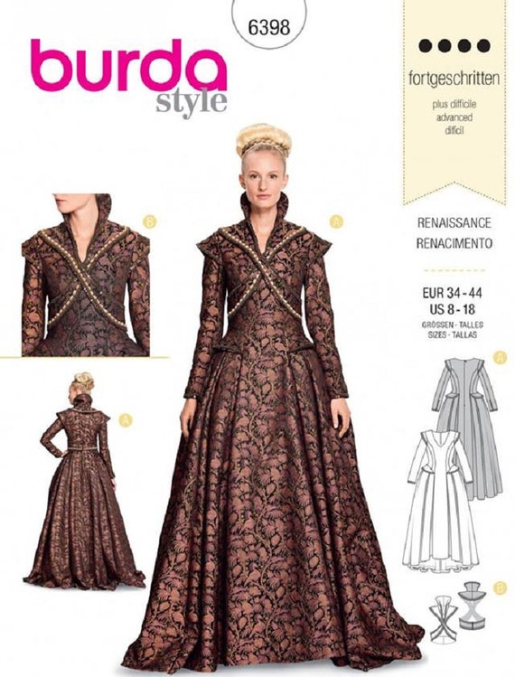 Burda 7171 Historical Dress Renaissance Size 10-24 Burda 7171 Historical Dress Renaissance Size 10-24