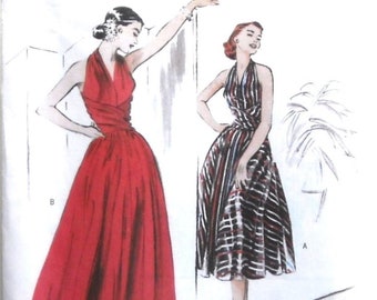 Butterick B4919 OOP Retro 1952 Misses Flared Halter Dress Vintage Sewing Pattern (Two Sizes: AA 6-12 / EE 14-20) New/Uncut