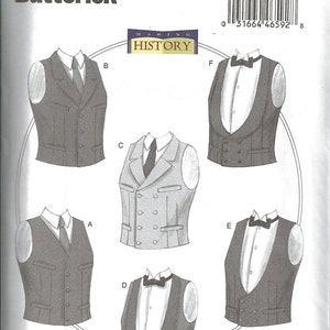 Butterick B6339 / McCall&#39;s M8133 OOP Men&#39;s Victorian-Georgian Single/Double Breasted Vests Sew Pattern New/Uncut (Sizes: Sm-Lrg / XL-3XL)