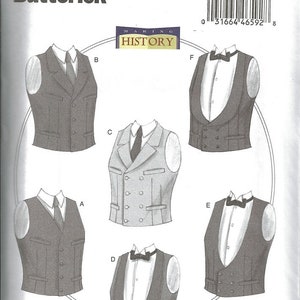 Butterick B6339 / McCall's M8133 OOP Men's Victorian-Georgian Single/Double Breasted Vests Sew Pattern New/Uncut (Sizes: Sm-Lrg / XL-3XL)