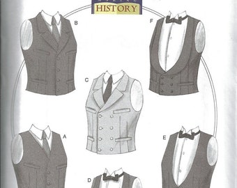 Butterick B6339 / McCall's M8133 OOP Men's Victorian-Georgian Single/Double Breasted Vests Sew Pattern New/Uncut (Sizes: Sm-Lrg / XL-3XL)