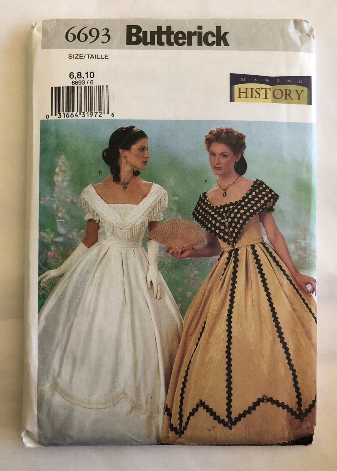 Butterick 6693 OOP Early-Victorian Flared Dress Civil War Costume  (3 Sizes: 6-8-10/12-14-16/18-20-22) New/Uncut