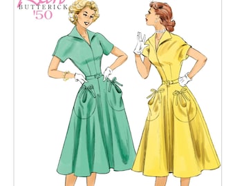 Butterick B6055 Misses Retro 1950 Misses' Circular Patch-Pocket Dress and Belt Sewing Pattern (Two Sizes: A5 6-14 / E5 14-22) New/Uncut