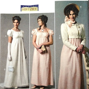 Butterick B6074 / McCall's M8132 OOP Misses English Regency/French Empire Jane Austin Sewing Pattern (Sizes: A5 6-14 / E5 14-22) New/Uncut