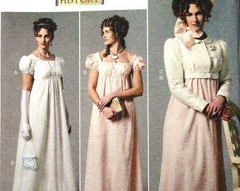 Butterick B6074 / McCall's M8132 OOP Misses English Regency/French Empire Jane Austin Sewing Pattern (Sizes: A5 6-14 / E5 14-22) New/Uncut