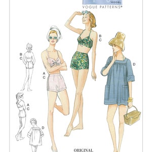 Vogue V9255 Misses&#39; Vintage 1960 Beach Bra, Cover-Up & Shorts Sewing Pattern (Two Sizes: A5 6-14 / E5 14-22) New/Uncut