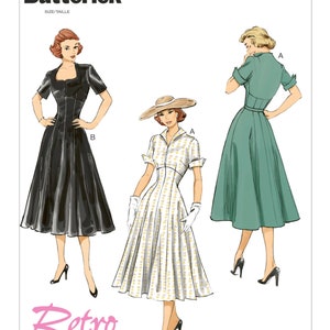 Butterick B6018 Misses Retro 1952 Flare Dress Sewing Pattern (Two Sizes: A5 6-14 / E5 14-22) New/Uncut