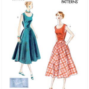 May include: Vintage Vogue sewing pattern for a dress, featuring two illustrations of women wearing the dress in different colours and patterns. The pattern number is V1864 and the size is B5 (8-10-12-14-16).