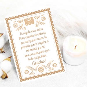 Kerze Gebetskarte, Dusche gefallen, Babypartybevorzugung, Babypartykerzenkarte, mexikanische Thema Dusche, Cielito Lindo Kerzenkarte, spanische Karte