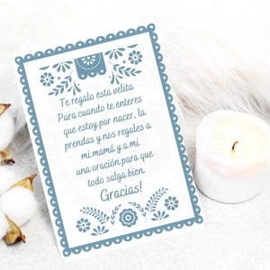 Cartão de chá de bebê espanhol, cartões de favores espanhóis, Recuerdo para Baby Shower, Oracion Para Bebe, Cielito lindo, Cielito lindo Baby shower
