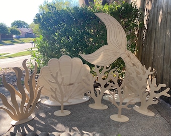Under the Sea, Coral Reefs, Mermaid Tail, Sea Shell, Coral Reef Wood Cutouts, Under the Sea Party, Mermaid decorations, Little Mermaid Party