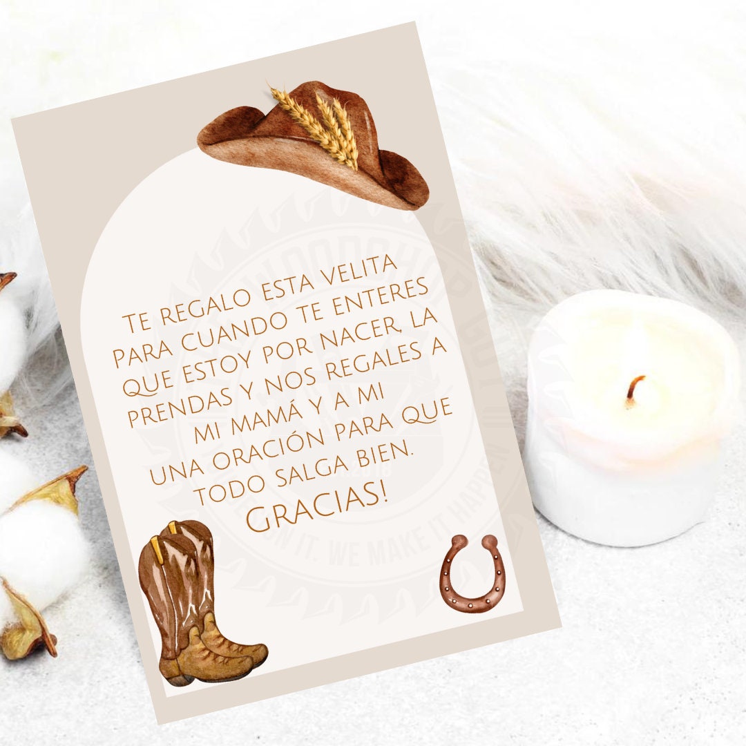Spanish Baby Shower Favor, Candle Prayer Card, Recuerdo Para Baby ...