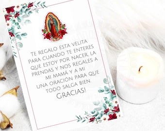 Spanish Baby Shower Card , Spanish Favor Cards, Recuerdo para Baby Shower, Oracion Para Bebe, La Virgin, Recuerdos con la Virgin