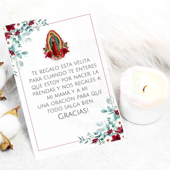 Spanish Baby Shower Card Spanish Favor Cards, Recuerdo para Baby Shower,  Oracion Para Bebe, La Virgin, Recuerdos con la Virgin