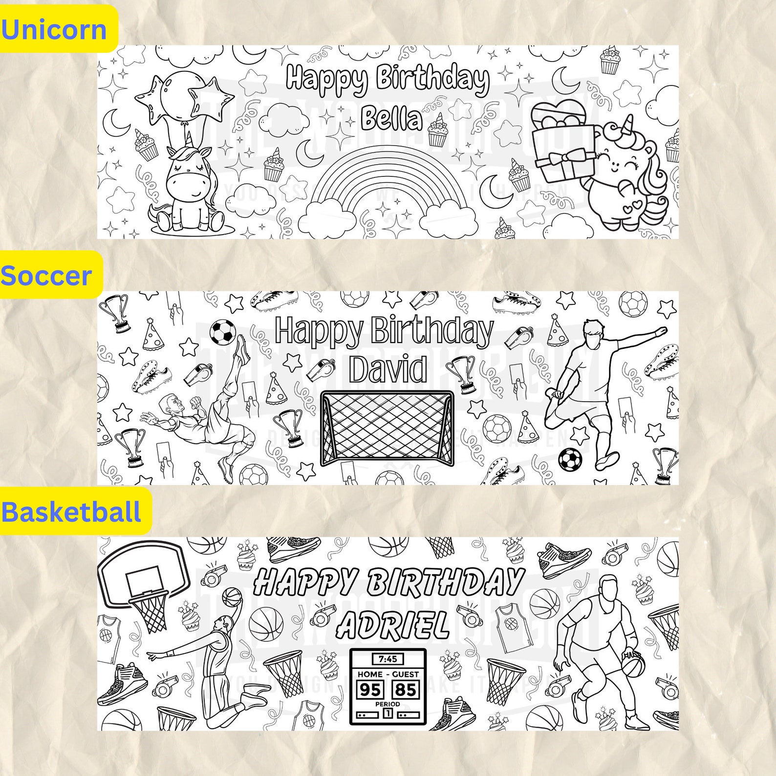 Birthday Party Giant Coloring Paper, Birthday Party Table Runner ...