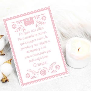 Kerze Gebetskarte, Recuerdo, Babypartybevorzugung, Babypartykerzenkarte, mexikanische Thema Dusche, Cielito Lindo Kerzenkarte, spanische Karte