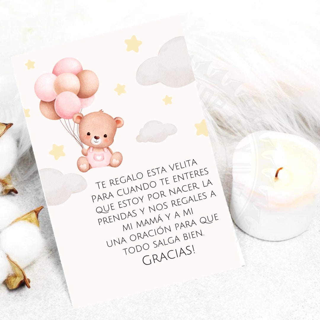 Spanish Baby Shower Card Spanish Favor Cards Candle Favors Recuerdo recurdo-de-baby-shower-baby-shower-favor-nino-o-nina-boy-or-girl