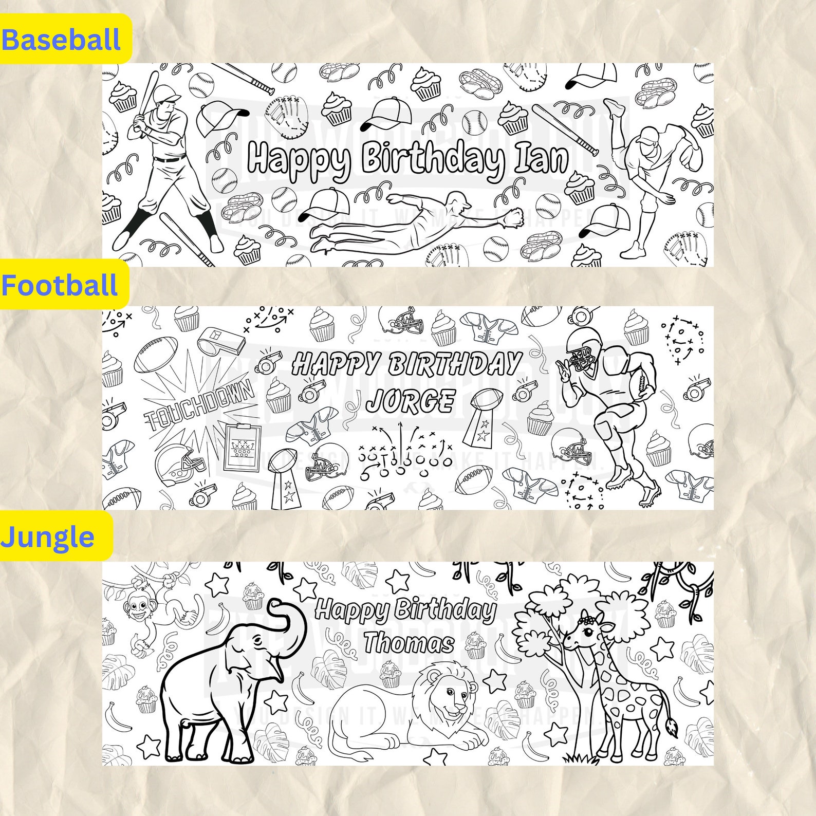 Birthday Party Giant Coloring Paper, Birthday Party Table Runner ...