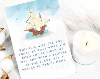 Candle Prayer Card, Shower Favor, Baby Shower Favor, Baby shower Candle Card, Pirate Theme Baby Shower, Ship Theme