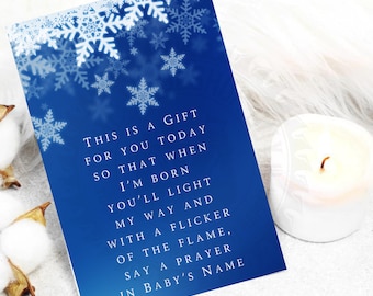 Candle Prayer Card, Shower Favor, Baby Shower Favor, Baby shower Candle Card, Winter Baby Shower, Winter Theme