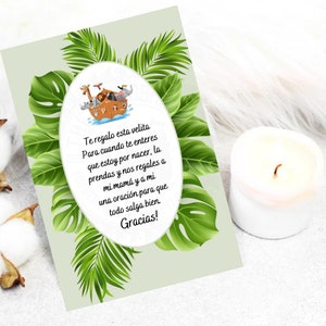 Spanish Baby Shower Card , Spanish Favor Cards, Candle Favors, Recuerdo para Baby Shower, Oracion Para Bebe, Safari theme Shower