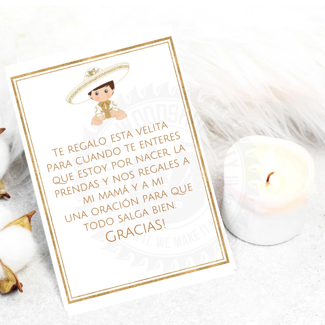 Spanish Baby Shower Card, Spanish Favor Cards, Candle Favors, Recuerdo ...