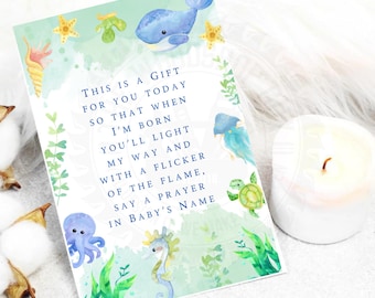 Candle Prayer Card, Shower Favor, Baby Shower Favor, Baby shower Candle Card, Under the Sea Baby Shower, ocean Theme