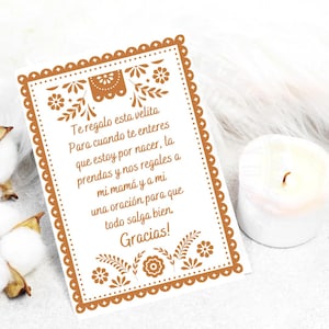 Carte de prière à la bougie, cadeau de douche, cadeau de baby shower, réception de naissance, shower de thème mexicain, carte de bougie Cielito Lindo, carte espagnole
