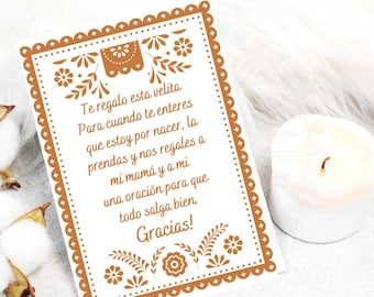 Candle Prayer Card, Shower Favor, Baby Shower Favor, Recuerdo de Baby Shower, Mexican Theme Shower, Cielito Lindo Candle Card, Spanish Card