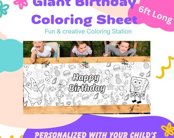 Birthday Party Giant Coloring Paper, Birthday Party Table Runner  Colouring Tablecloth Personalized Birthday  Sheet, Movie Characters