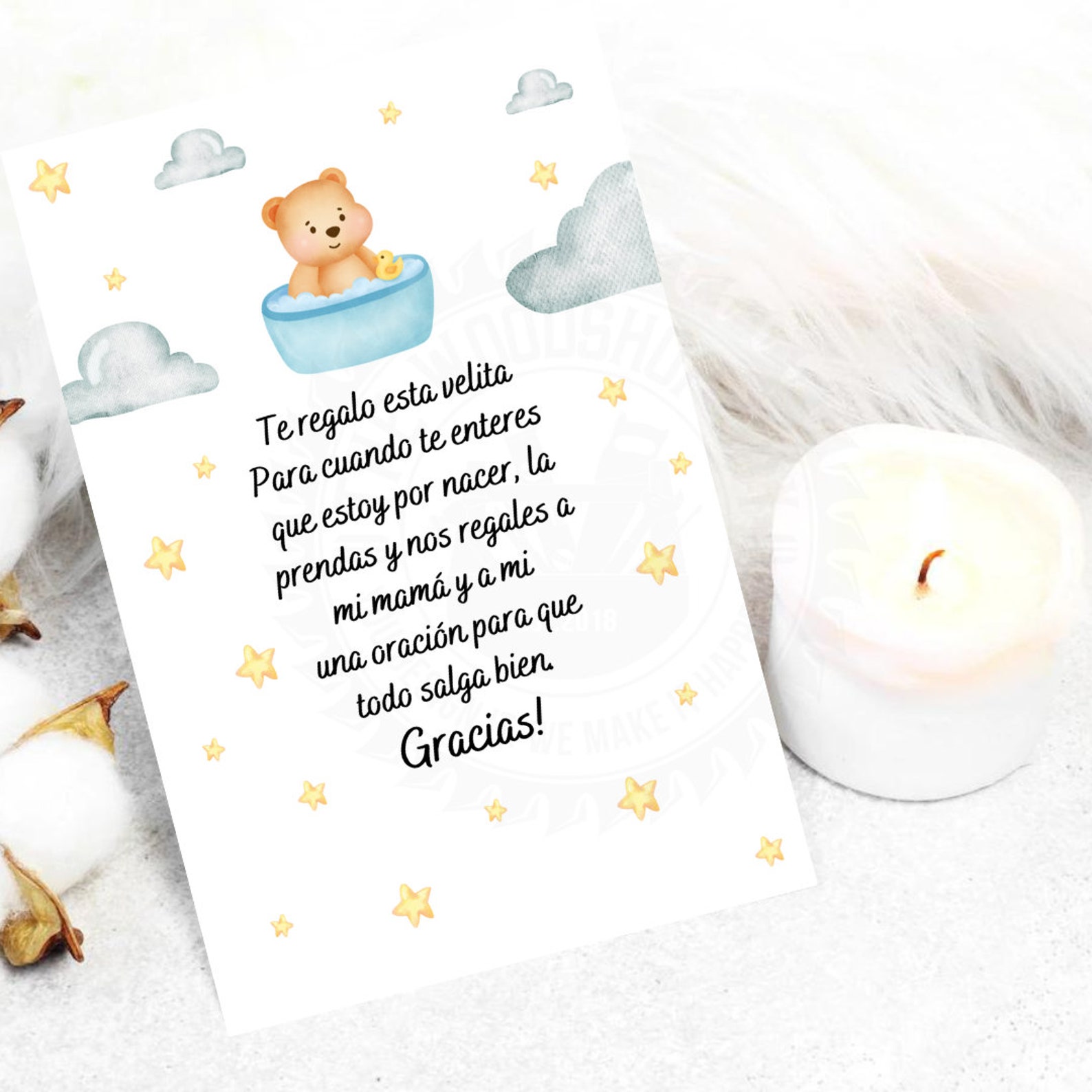 Baby Shower Favor Candle Prayer Card Recuerdo Para Baby Etsy