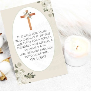 Spanish Baby Shower Card , Spanish Favor Cards, Candle Favors, Recuerdo para Baby Shower,  Oracion Para Bebe, Religious Cross