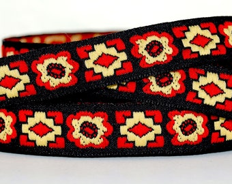Retro-Webband schwarz-rot-natur 15mm breit