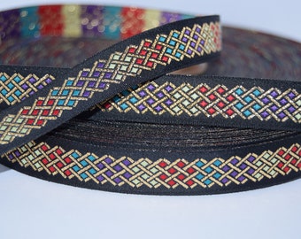 90 cm woven ribbon, black-multicolored-gold, 17 mm