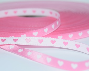 Cinta estrecha en forma de corazón de Farbenmix, cinta tejida reversible, rosa/blanco, 7 mm de ancho.