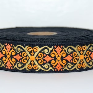 Woven ribbon black-orange 25 mm wide cotton