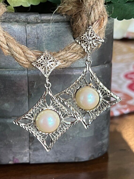 Sterling triangular shaped dangle earrings with f… - image 4