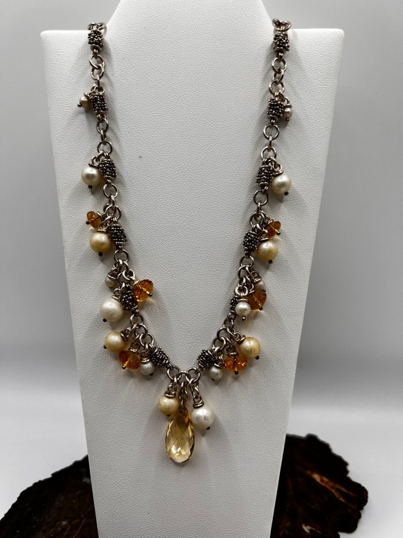 Vintage sterling pearl and citrine necklace
