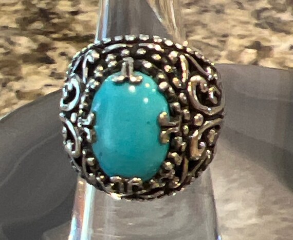 Sterling Vintage designer  turquoise ring - image 2