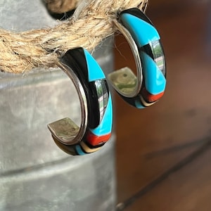 Zuni post half hoop multi stone earrings
