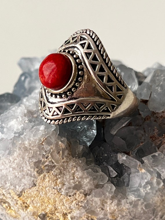 Sterling silver and coral ring - image 2
