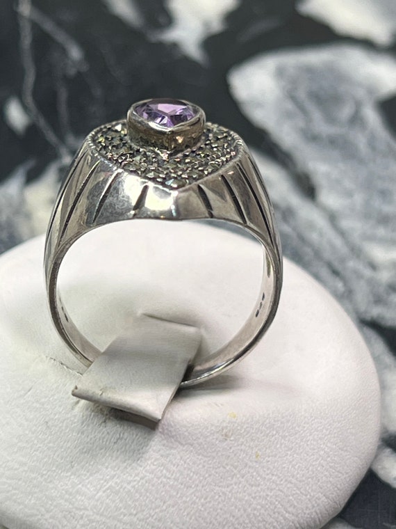 Sterling marcasite and amethyst ring - image 3